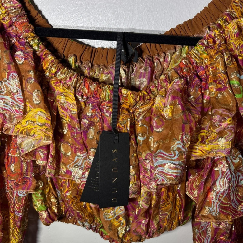 Dundas Printed Silk-Blend Jacquard Toledo Mosaic Off-shoulder Crop Top Size S