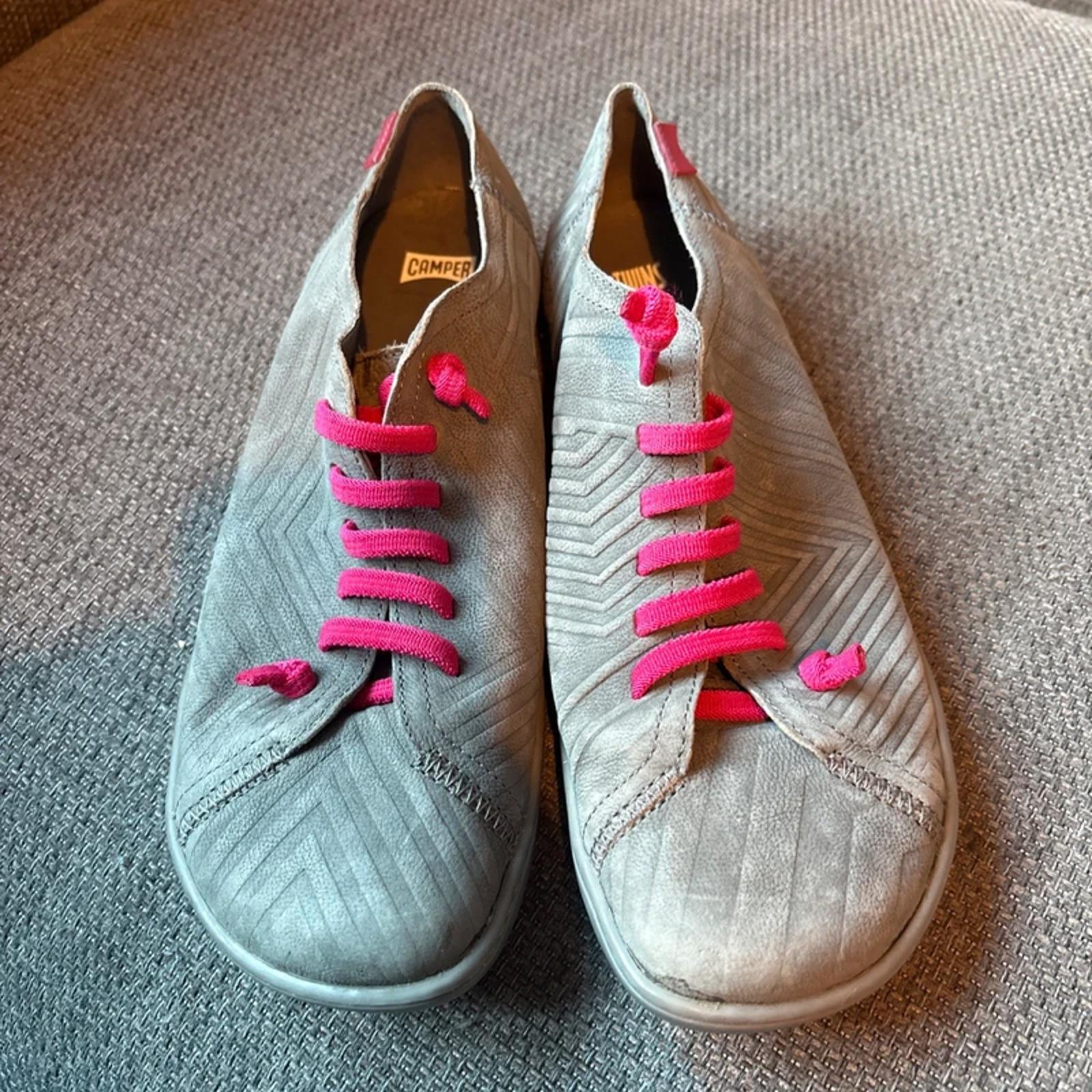 Camper Peu Twins grey nubuck shoes neon pink elastic laces Grey Size 8 (41)
