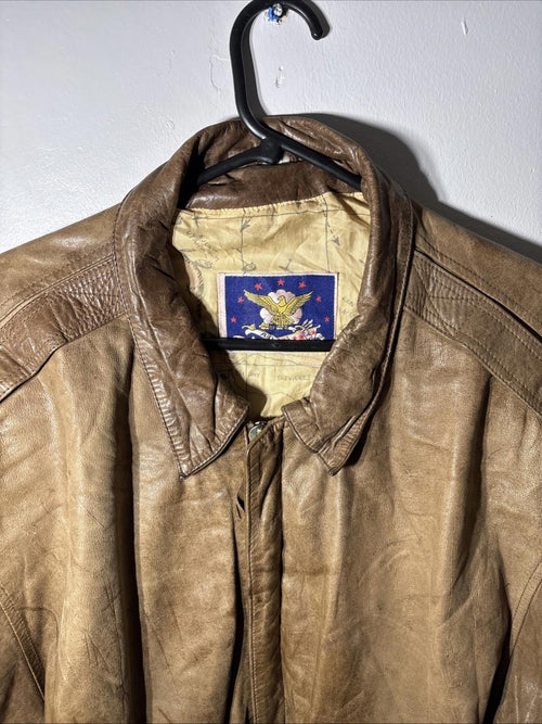 Ada 80’s brown 100% leather bomber Pilot jacket Size L Battle Of Normandy Inside