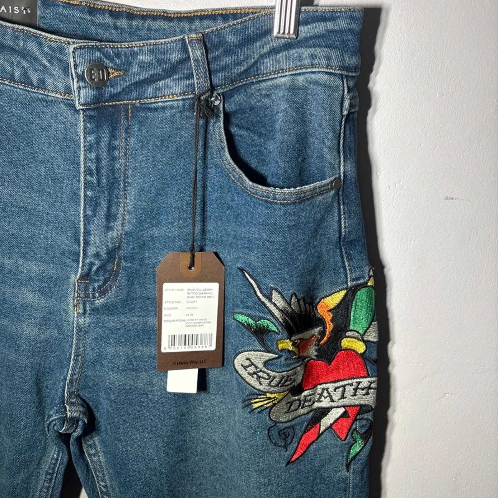 Ed Hardy  True Till Death tattoo graphic denim Loose Fit Jeans W32 new with tags