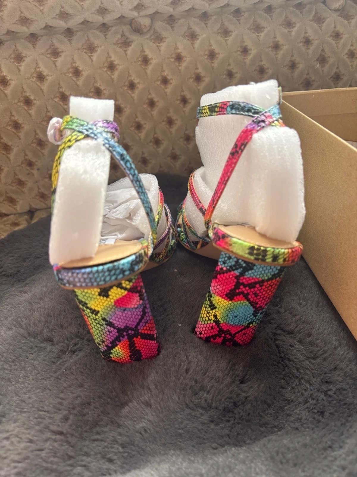Woman’s Steve Madden Tantalize Multi Coloured Snake Skin Heels - Size UK5
