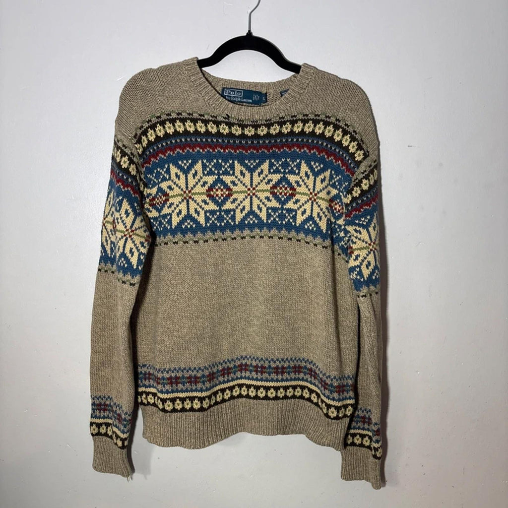 Polo Ralph Lauren Fairisle Cotton Jumper Sweater Snowflake Design Size L Large