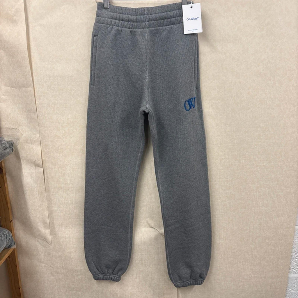 Off-White Logo Embroidered Joggers Track Pants Melange Grey Nautical Blue XS NWT