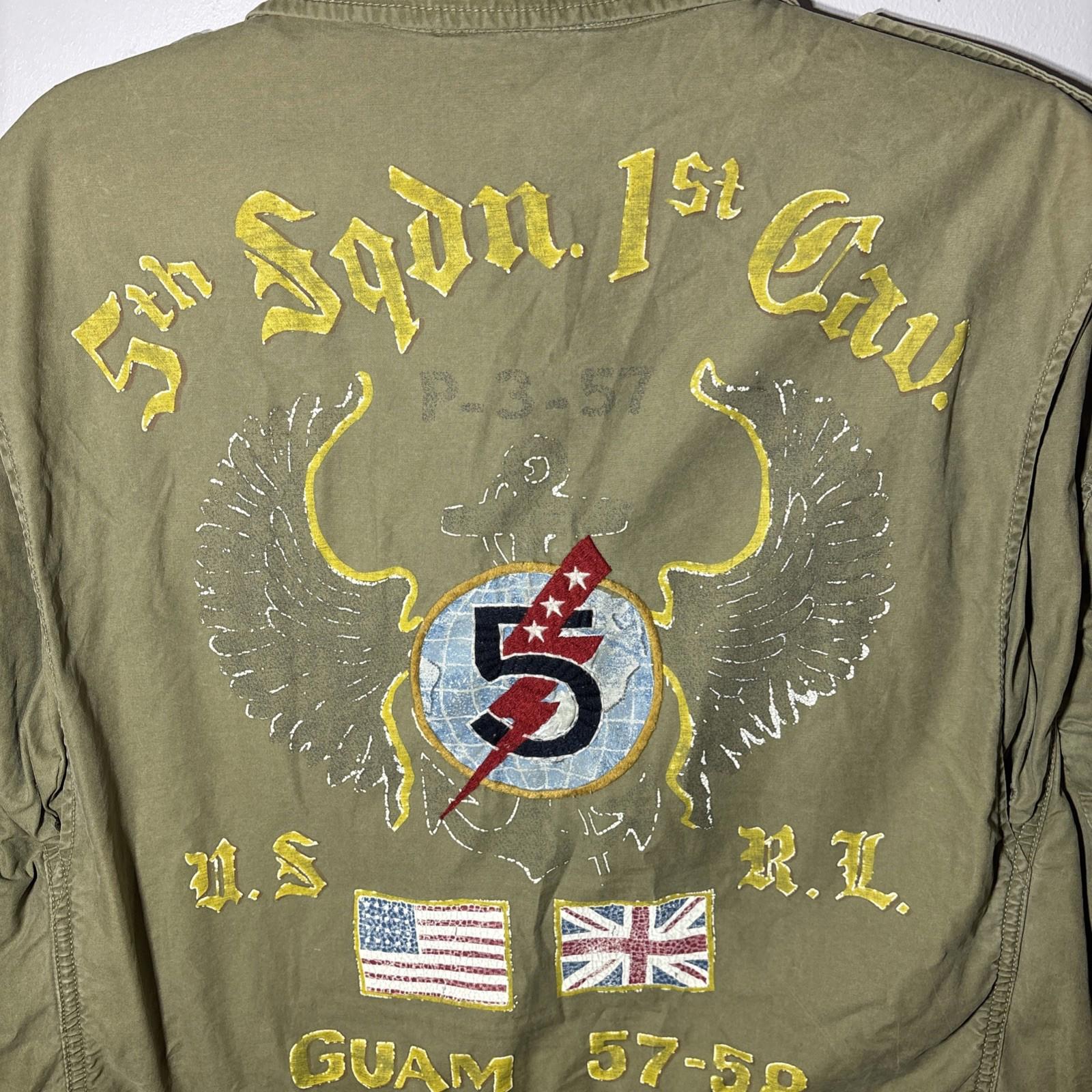 Polo Ralph Lauren olive khaki military combat field jacket guam 5TH squadron XL