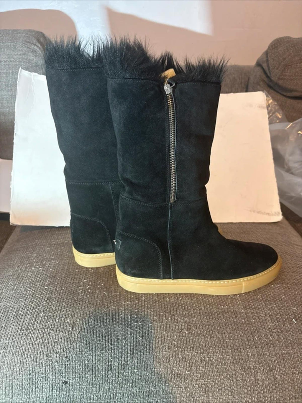 Escada Sport Black Suede Calfskin with A Fur Lining Size 5 UK (38) New with Box