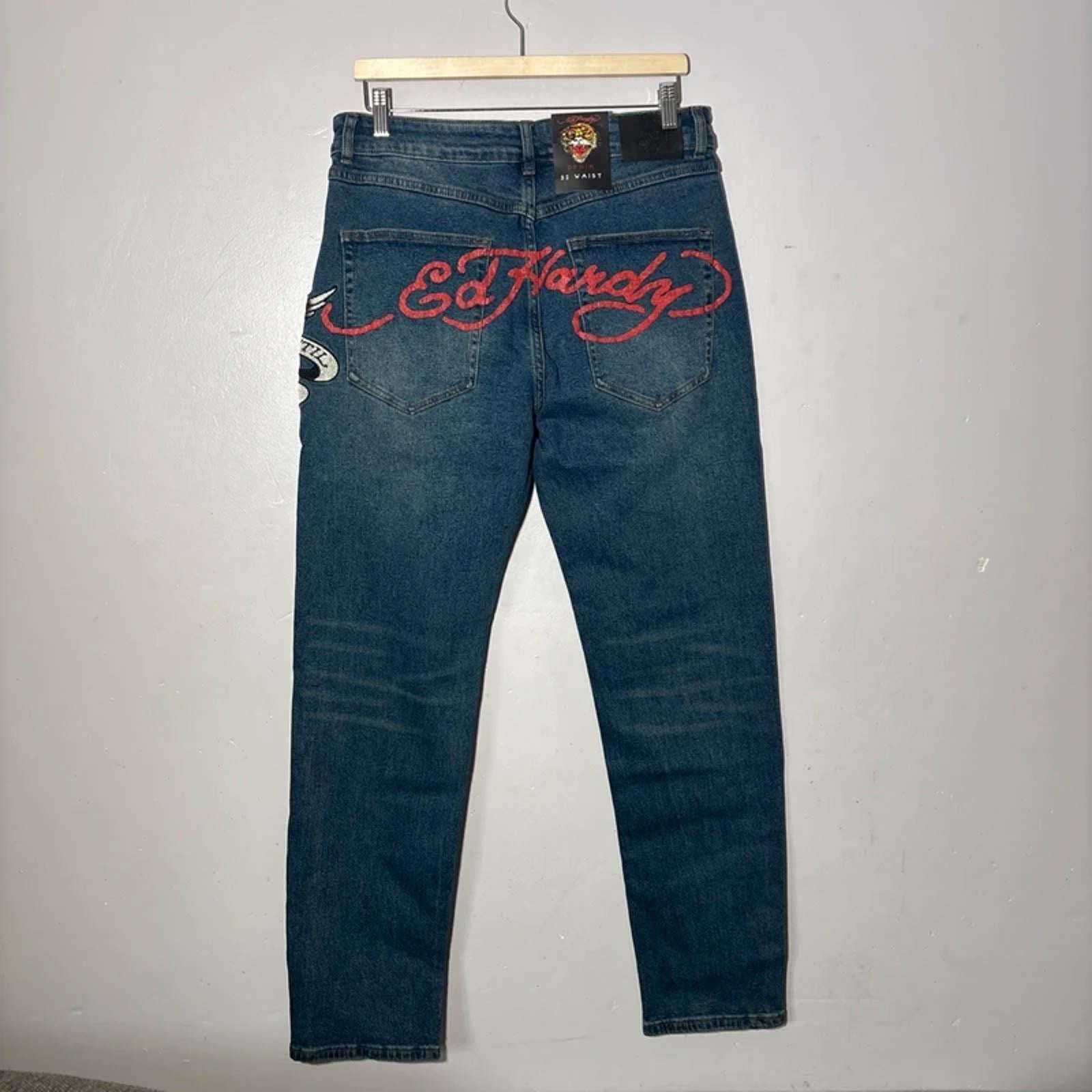 Ed Hardy  True Till Death tattoo graphic denim Loose Fit Jeans W32 new with tags