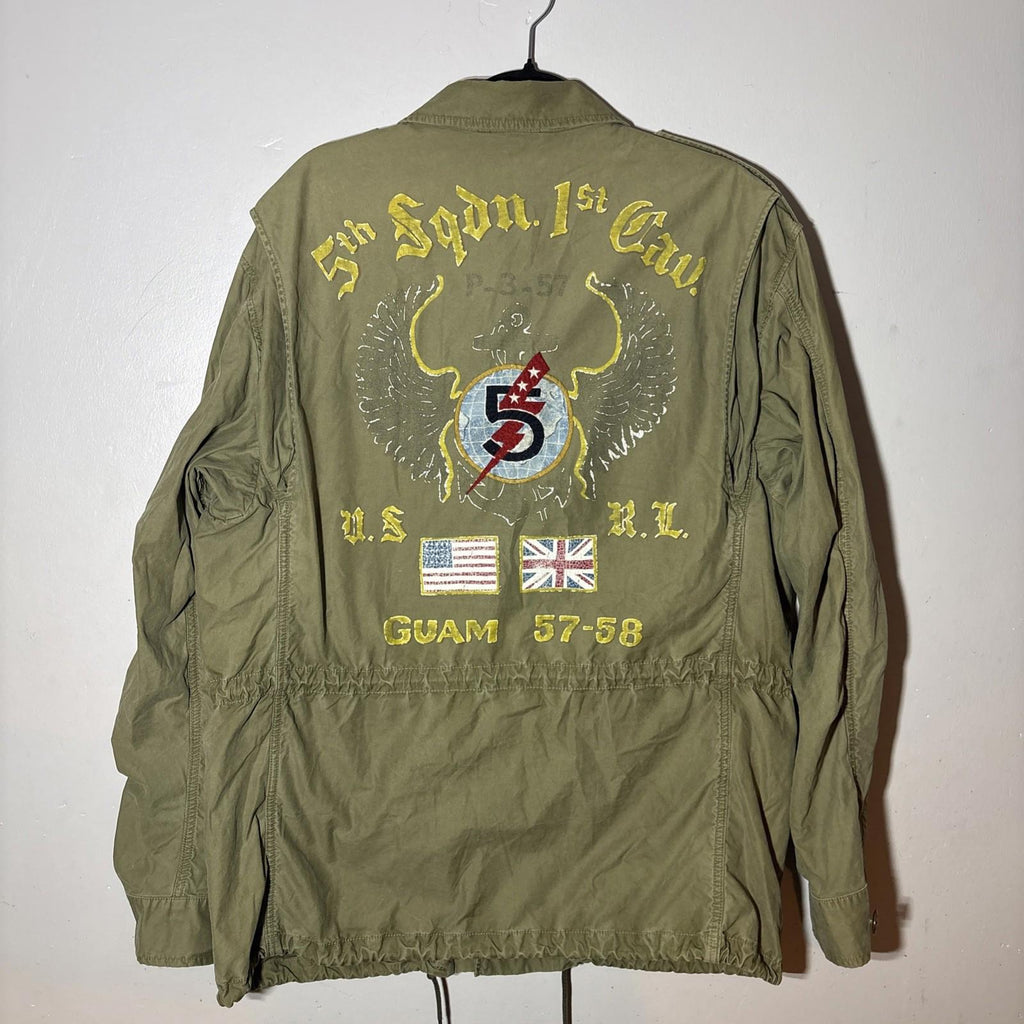 Polo Ralph Lauren olive khaki military combat field jacket guam 5TH squadron XL