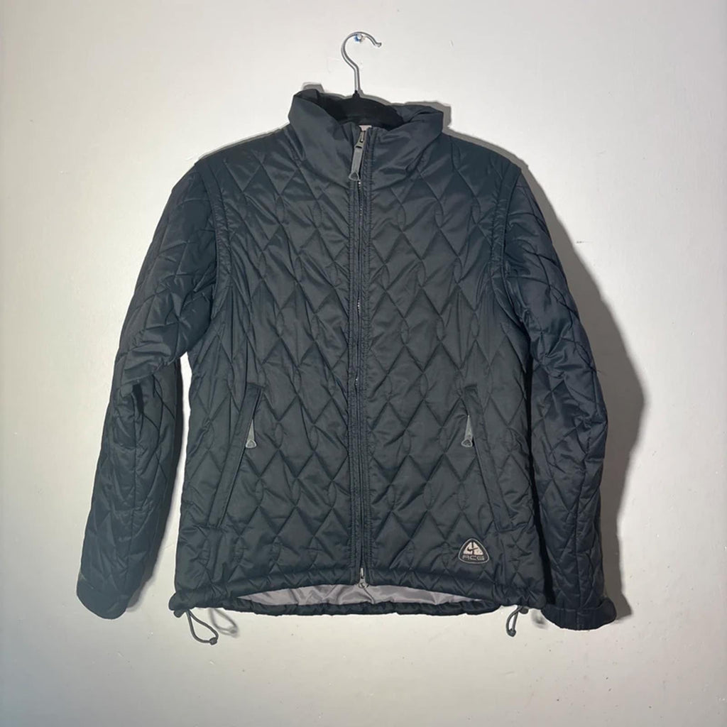 Nike ACG Quilted Puffer Jacket 2 In 1 Gilet Zip-off Sleeves Black Size 10-12 VGC