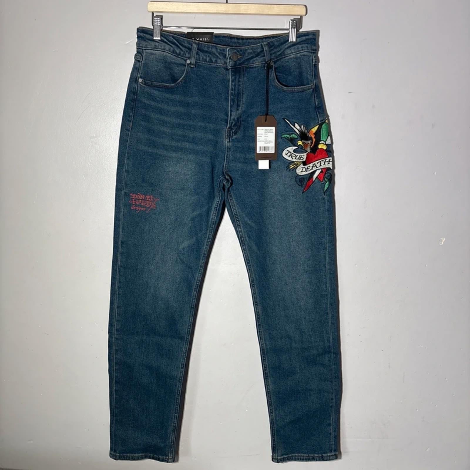 Ed Hardy  True Till Death tattoo graphic denim Loose Fit Jeans W32 new with tags