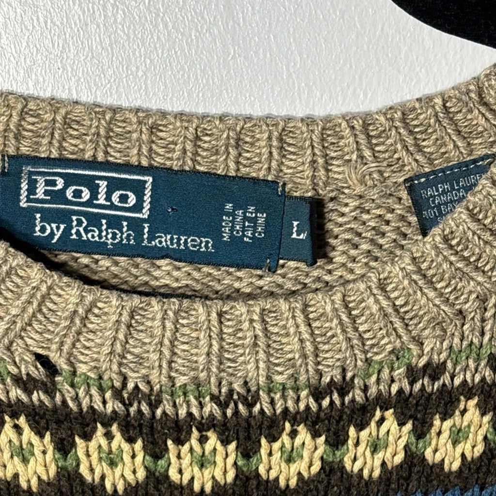 Polo Ralph Lauren Fairisle Cotton Jumper Sweater Snowflake Design Size L Large