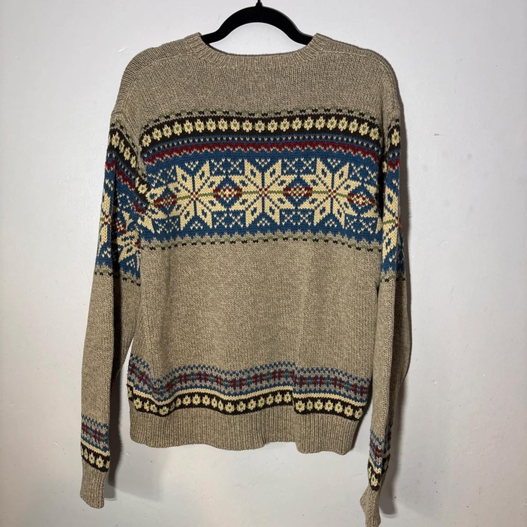 Polo Ralph Lauren Fairisle Cotton Jumper Sweater Snowflake Design Size L Large