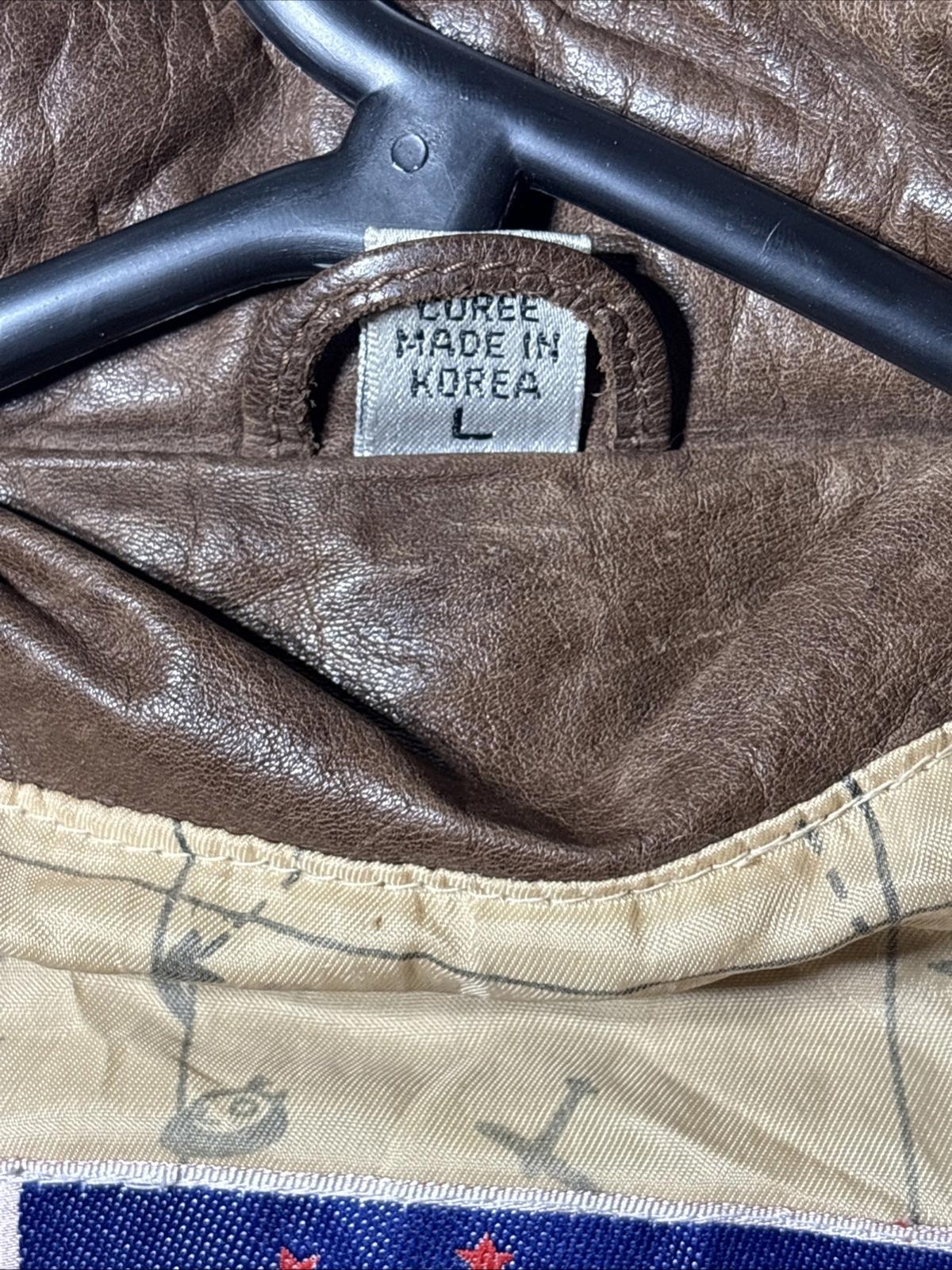 Ada 80’s brown 100% leather bomber Pilot jacket Size L Battle Of Normandy Inside