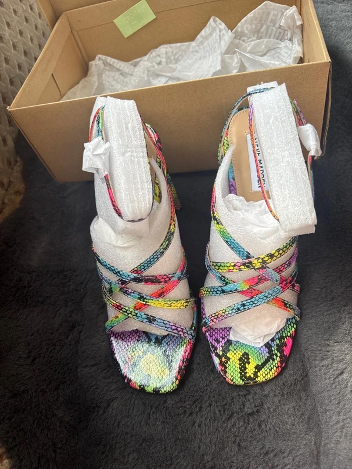 Woman’s Steve Madden Tantalize Multi Coloured Snake Skin Heels - Size UK5