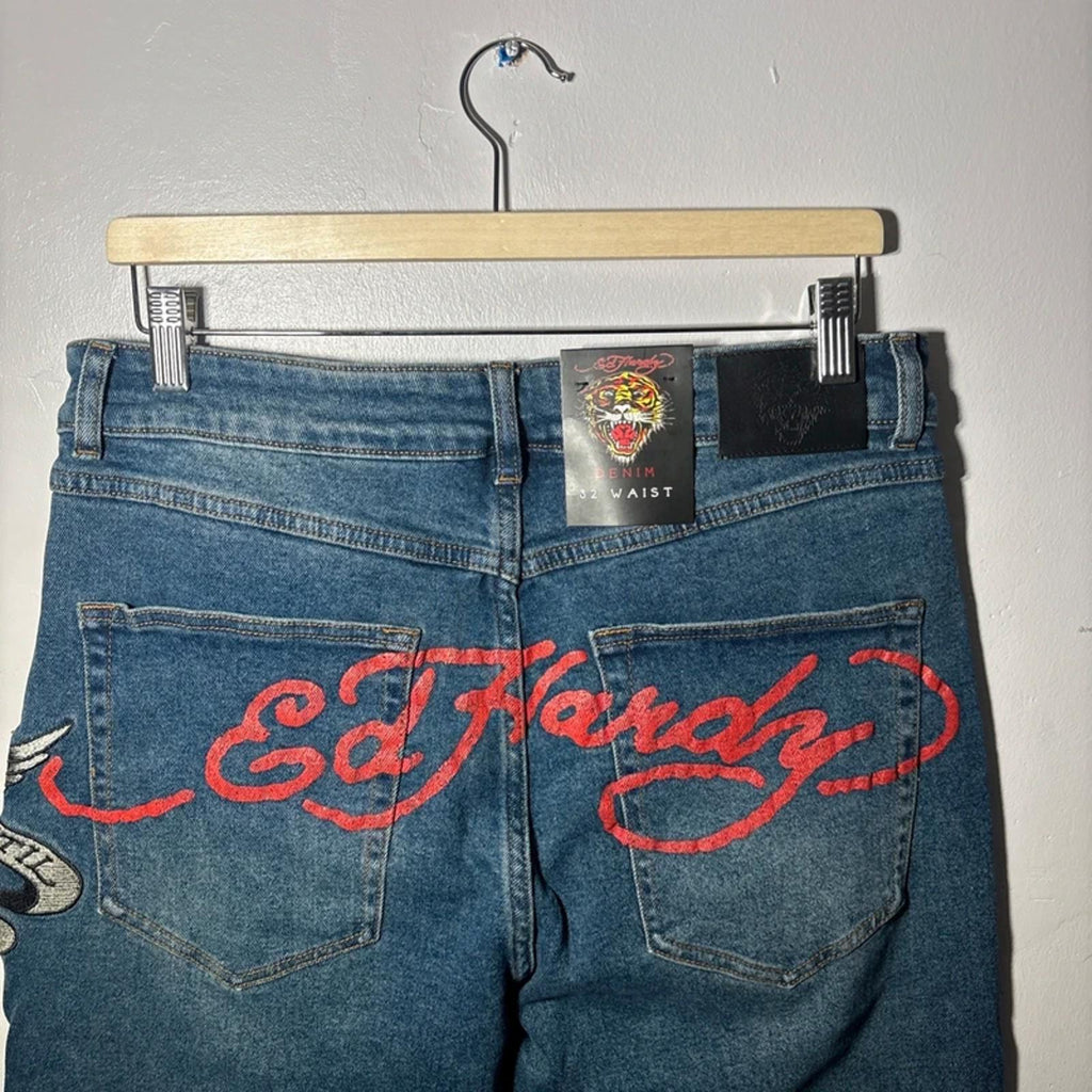 Ed Hardy  True Till Death tattoo graphic denim Loose Fit Jeans W32 new with tags