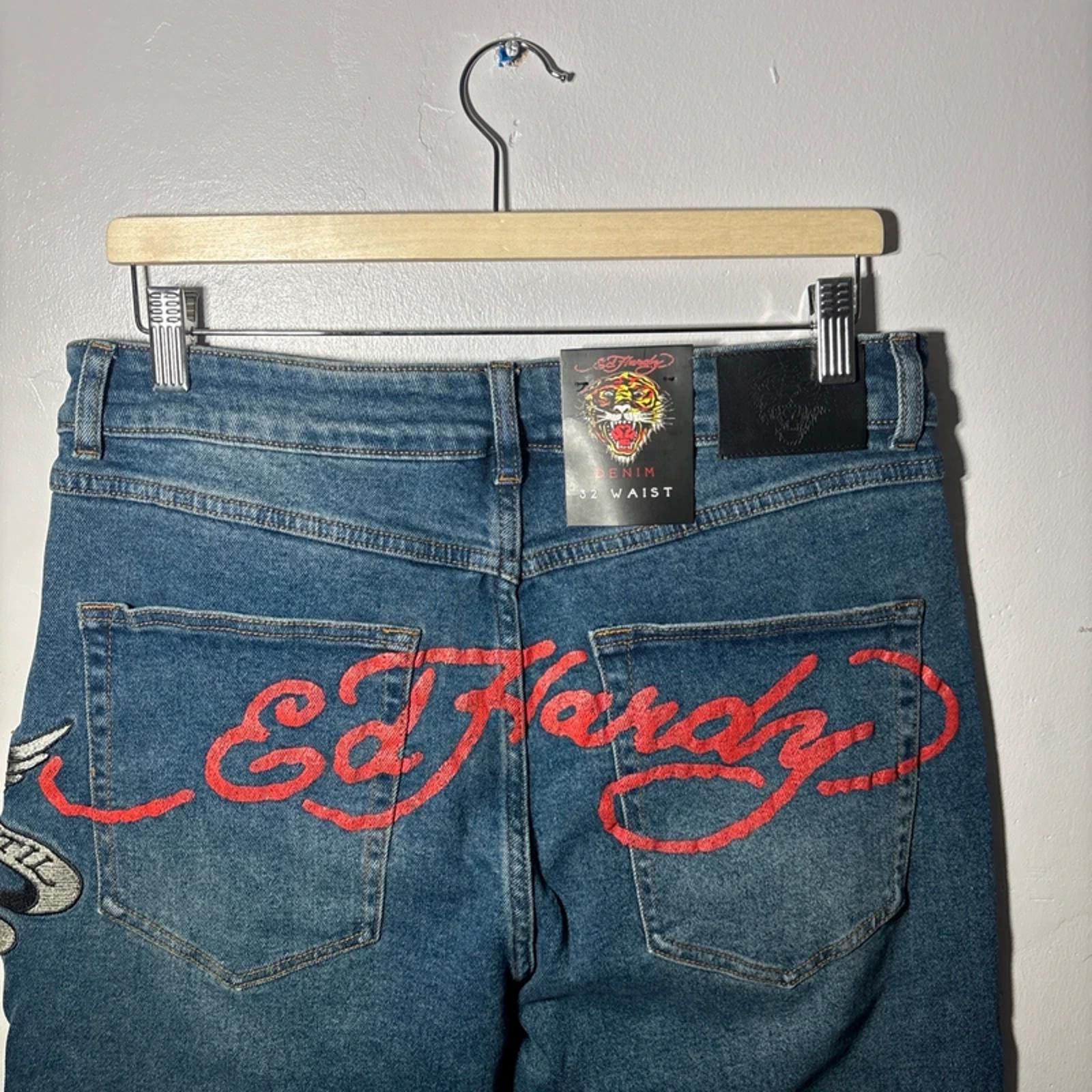 Ed Hardy  True Till Death tattoo graphic denim Loose Fit Jeans W32 new with tags