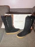 Escada Sport Black Suede Calfskin with A Fur Lining Size 5 UK (38) New with Box