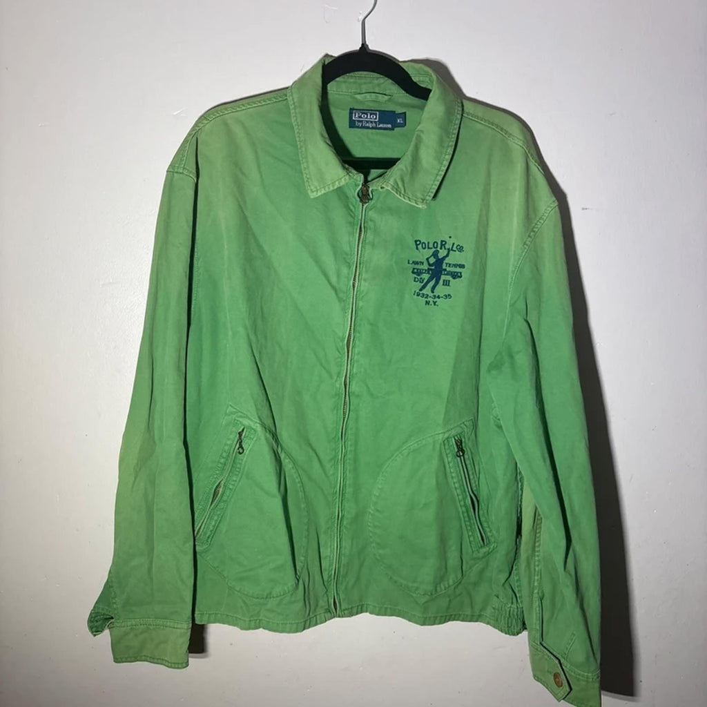 Vintage Green Polo by Ralph Lauren Harrington Style Zip Up Jacket Iconic Size XL