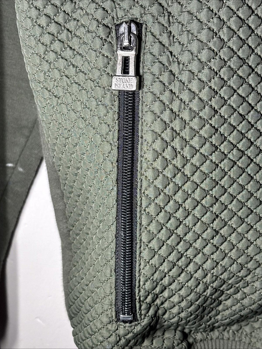 Vintage Stone Island Men’s Green Khaki XXL Full Zip Quilted Fleece Jacket Sweat