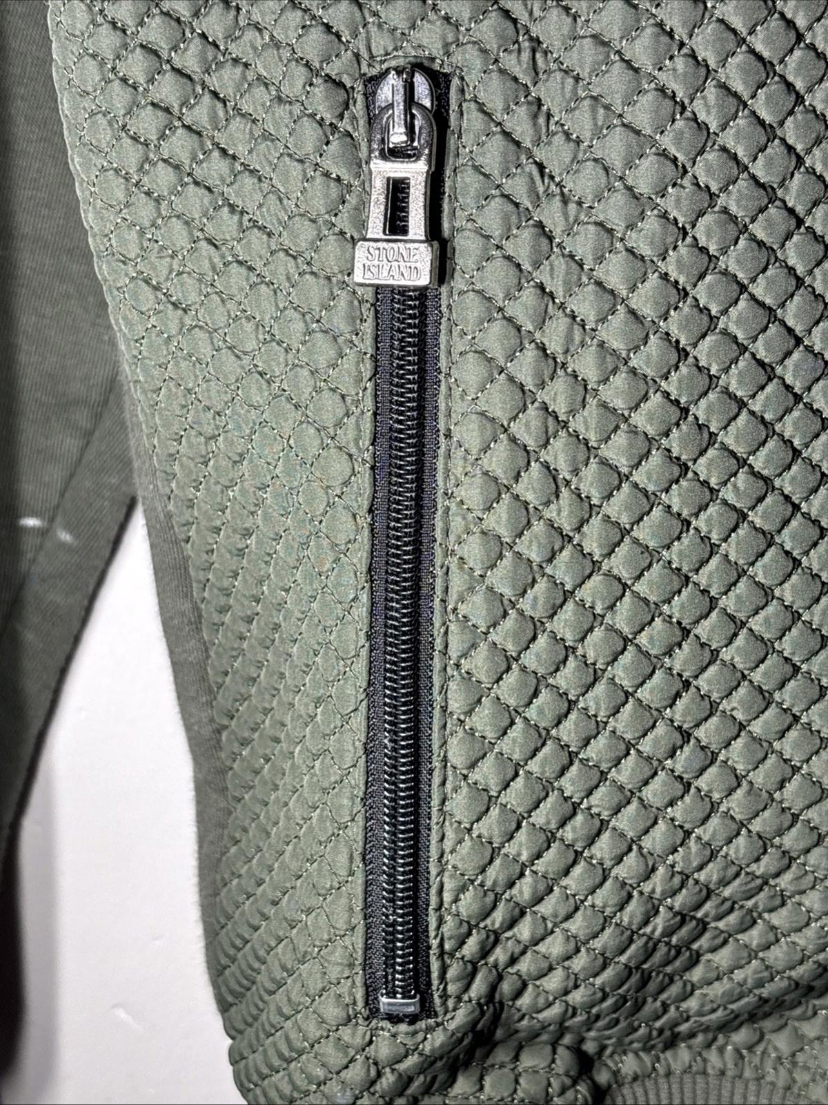 Vintage Stone Island Men’s Green Khaki XXL Full Zip Quilted Fleece Jacket Sweat