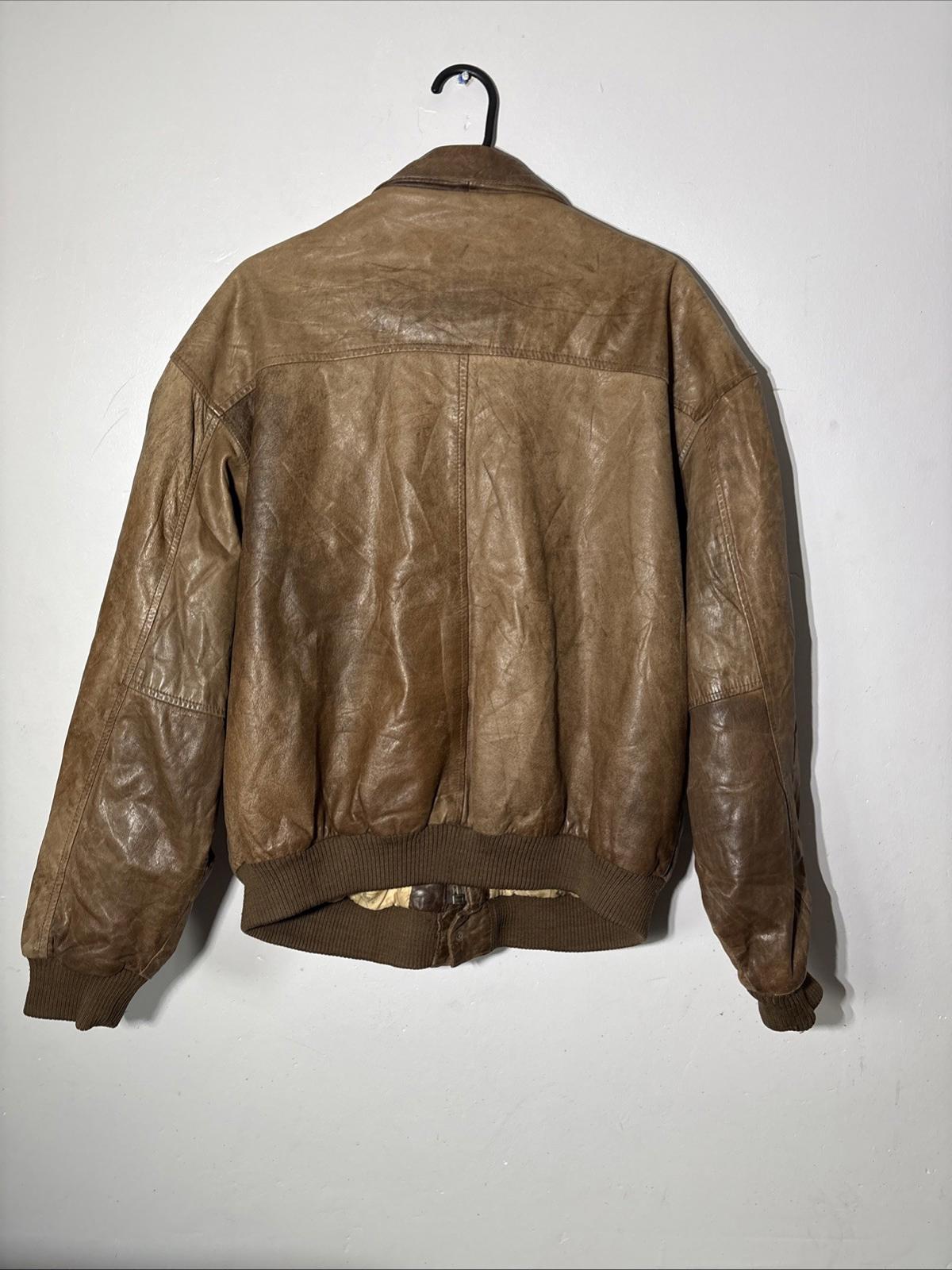 Ada 80’s brown 100% leather bomber Pilot jacket Size L Battle Of Normandy Inside