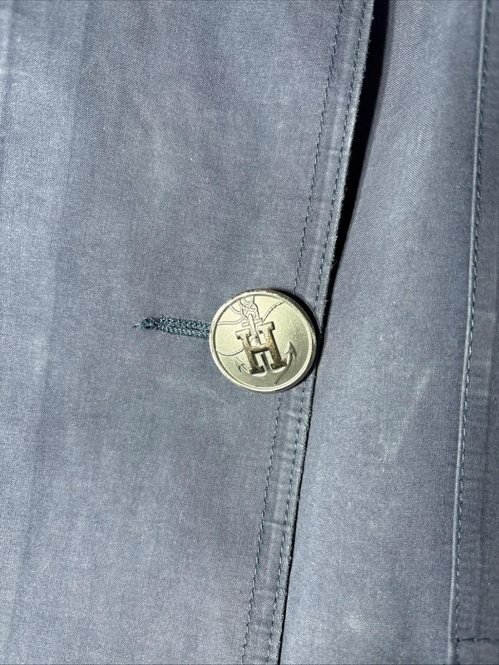Hermès Paris Double Breasted Wax Cotton Trench Rain Coat L Navy Blue Martingale