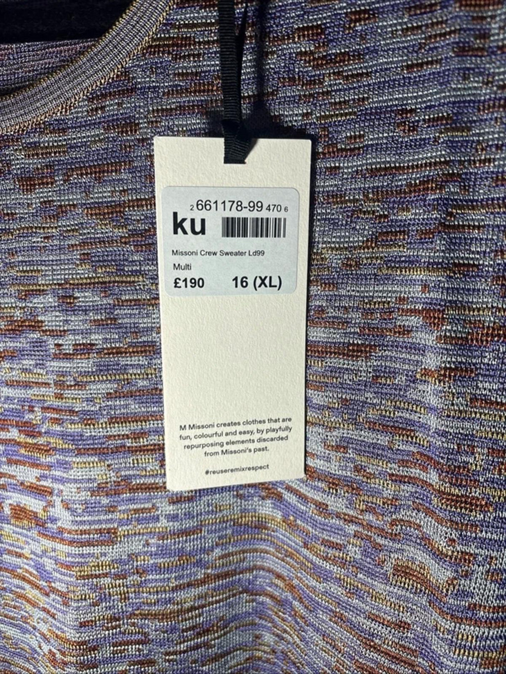 Missoni T-Shirt Multicoloured Crew Sweater Pattern Brand New Size 16 XL RRP £190