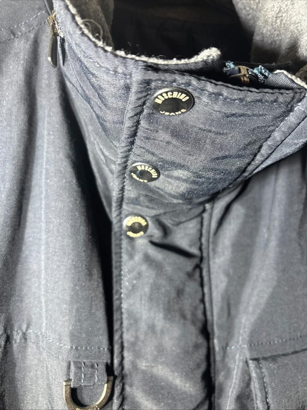 Moschino Jeans Navy Puffer Utility Techwear Jacket Fleece Colour Edge Size M 40