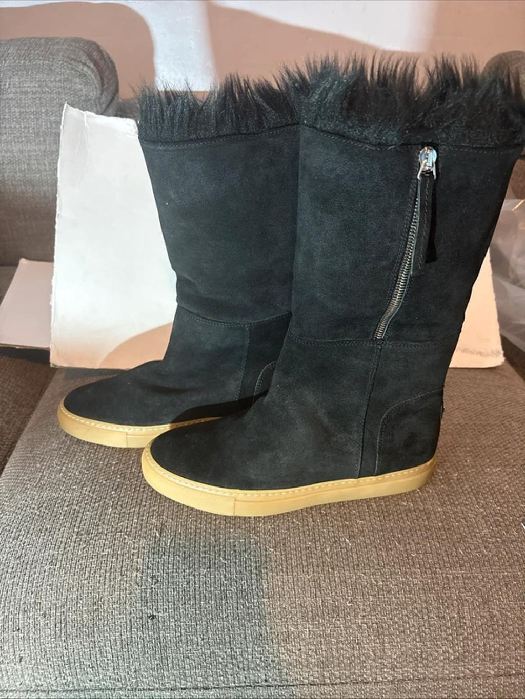 Escada Sport Black Suede Calfskin with A Fur Lining Size 5 UK (38) New with Box