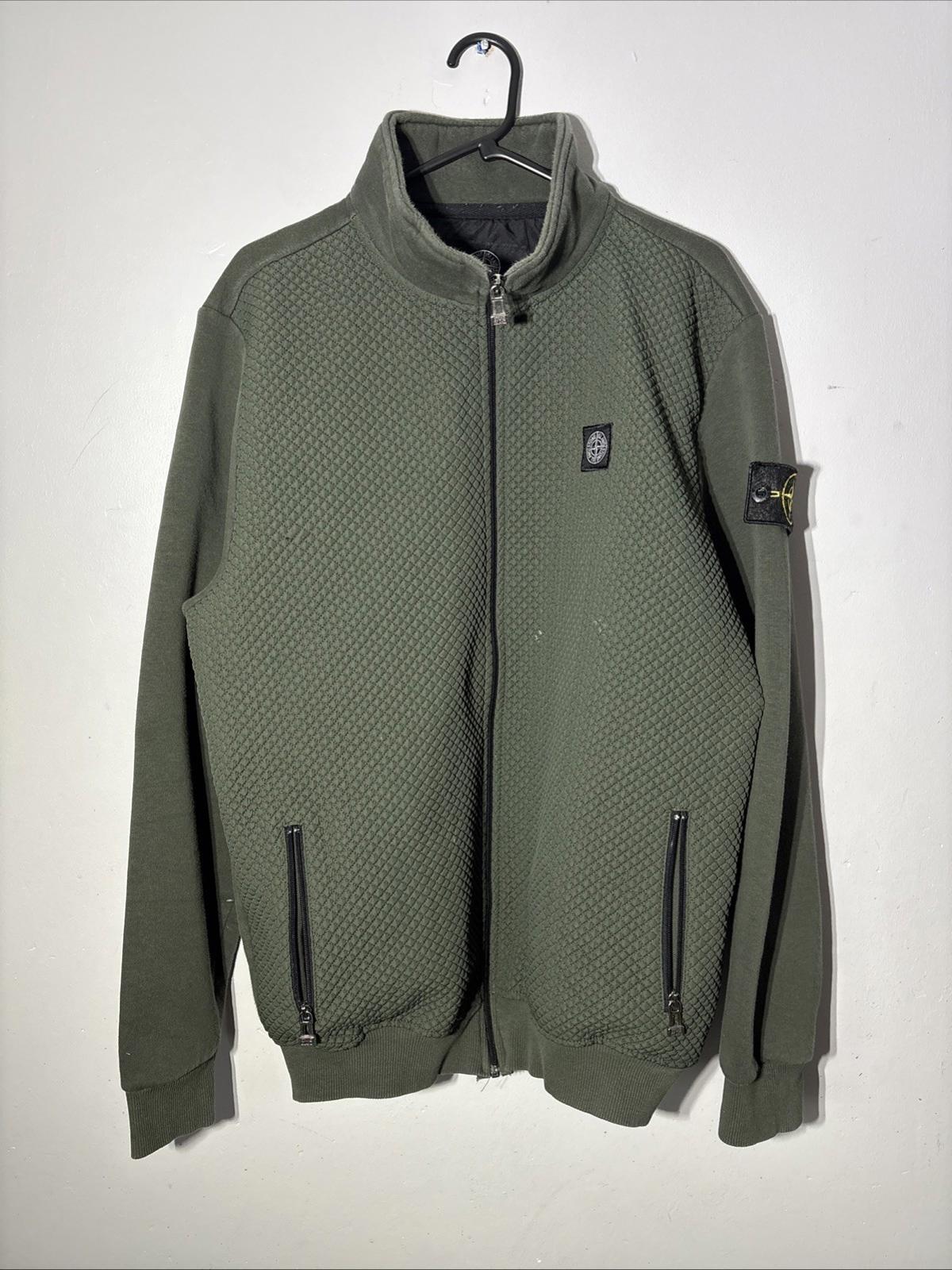 Vintage Stone Island Men’s Green Khaki XXL Full Zip Quilted Fleece Jacket Sweat