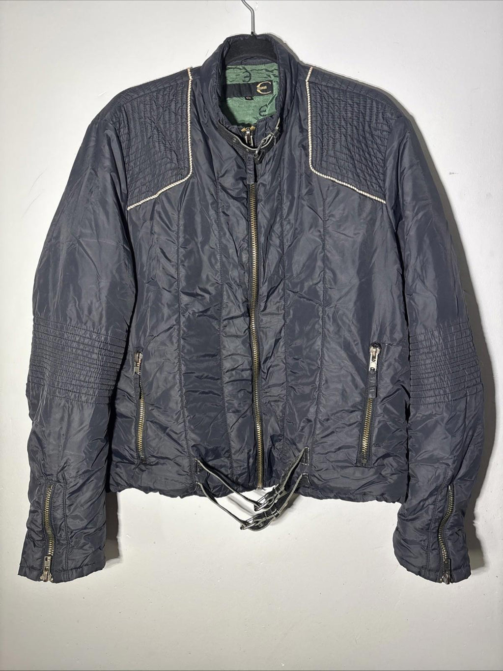 Just Cavalli Archive Biker Jacket Anthracite Blue Women's Size L (50 IT) VGC