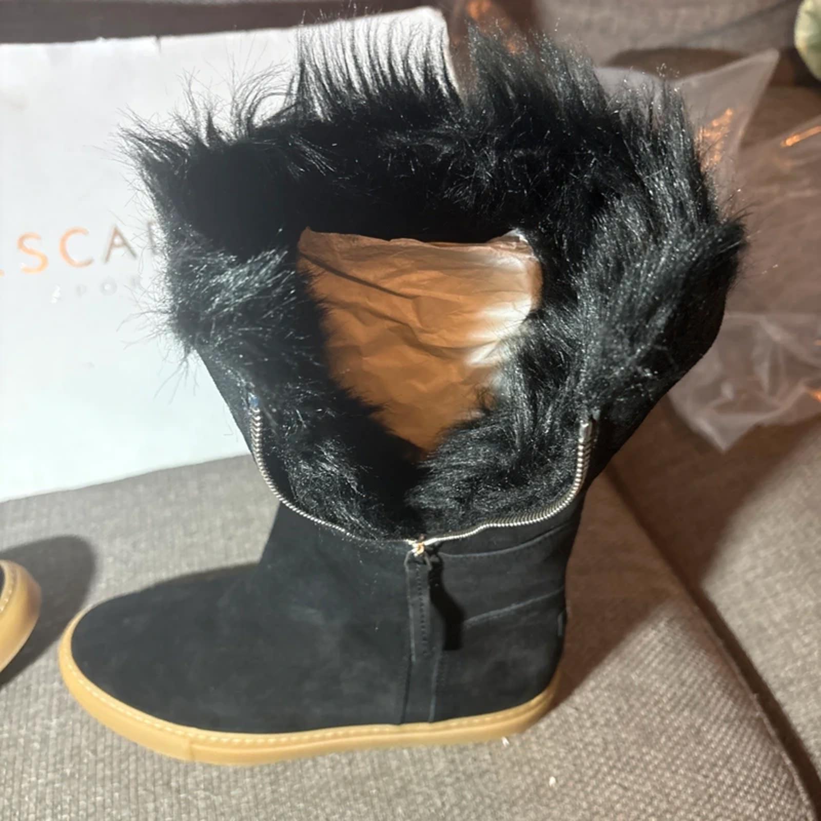 Escada Sport Black Suede Calfskin with A Fur Lining Size 5 UK (38) New with Box