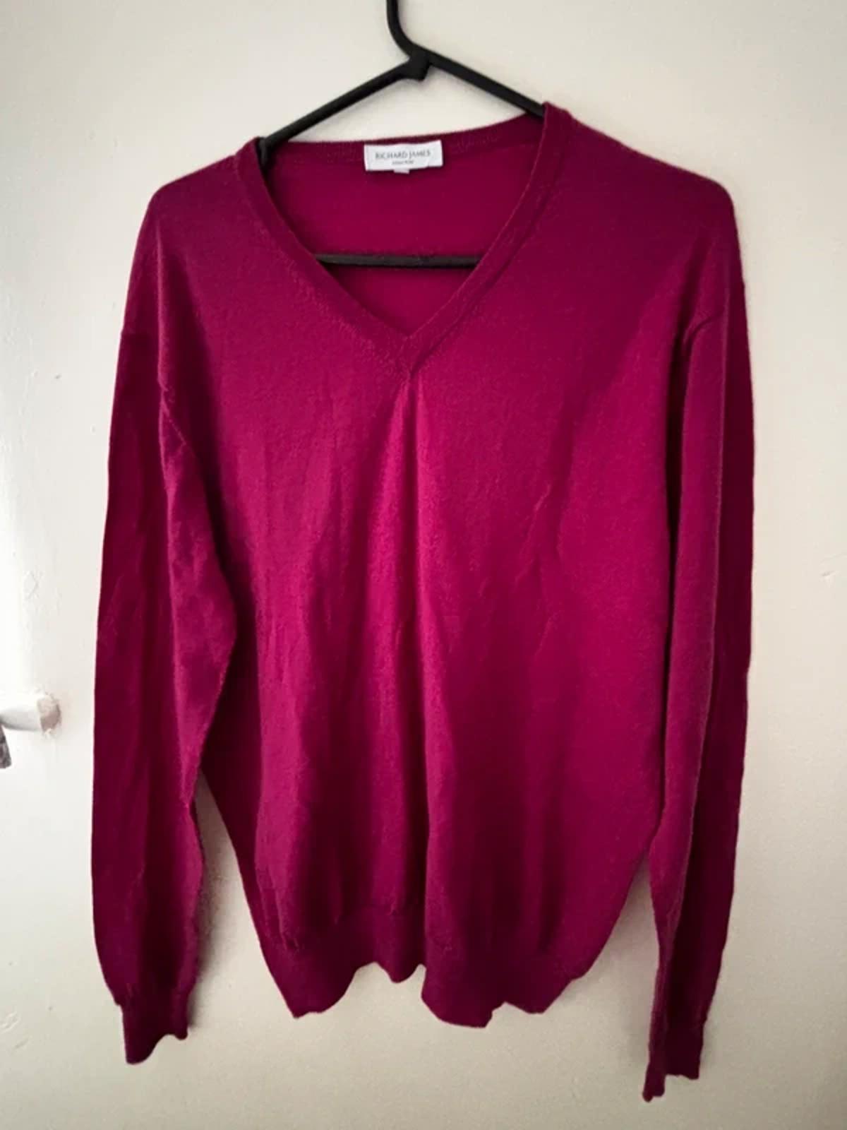 Richard James 100% Marino V Neck Jumper - Size Large