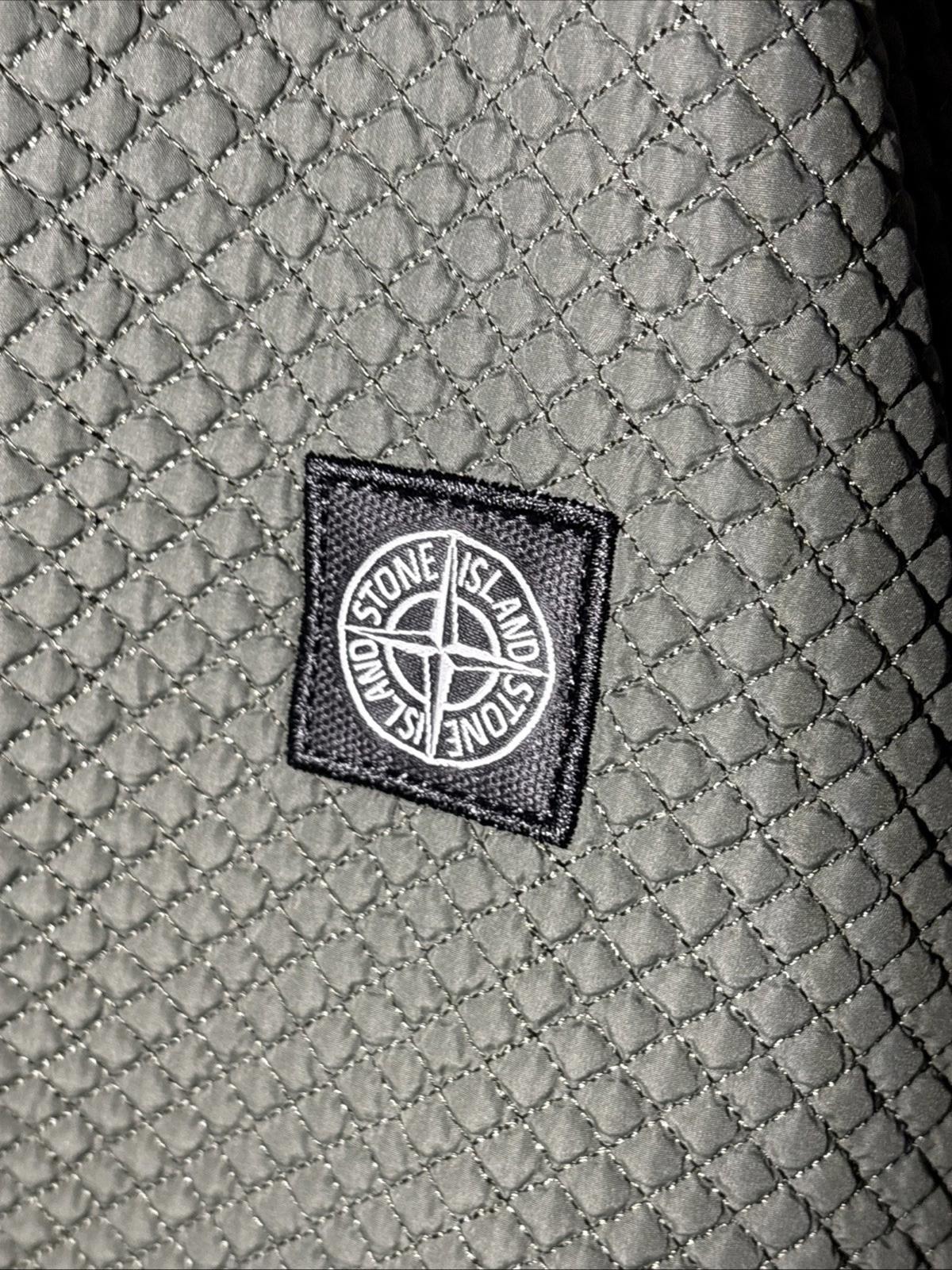 Vintage Stone Island Men’s Green Khaki XXL Full Zip Quilted Fleece Jacket Sweat