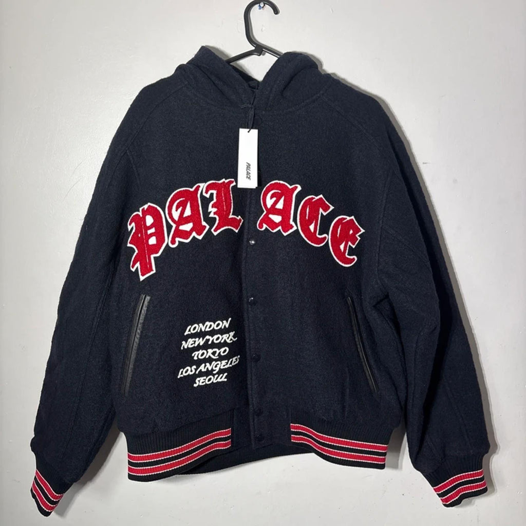 Palace navy FW24 hooded Varsity Jacket Size L 2024 Navy Brand New 100% authentic