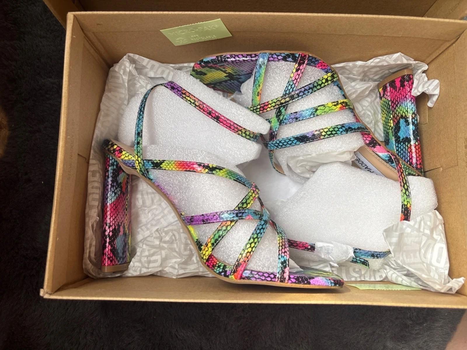 Woman’s Steve Madden Tantalize Multi Coloured Snake Skin Heels - Size UK5