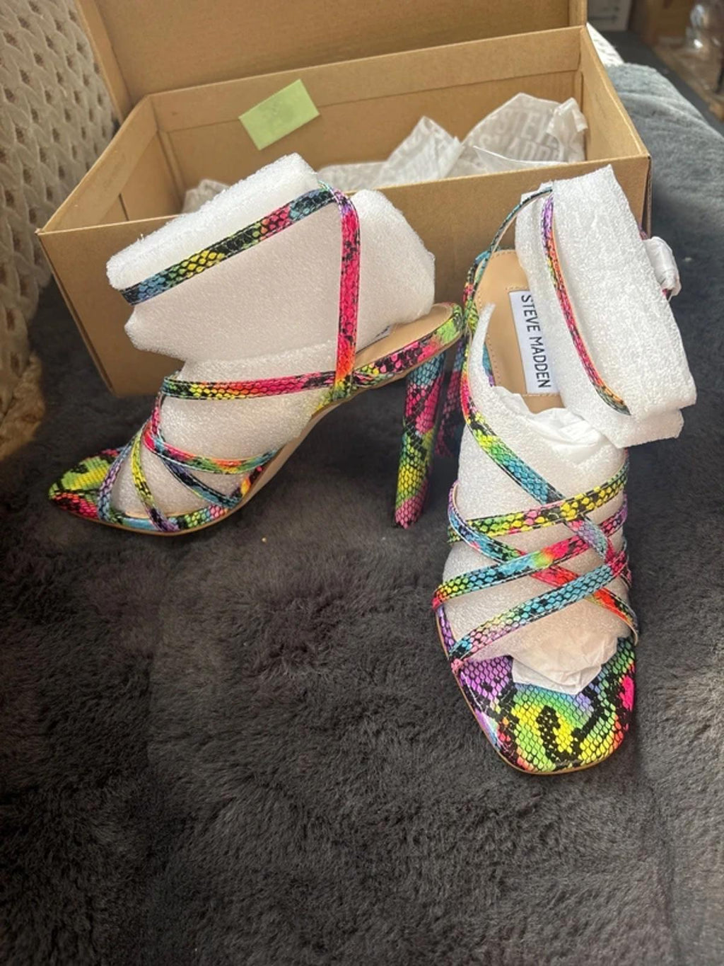 Woman’s Steve Madden Tantalize Multi Coloured Snake Skin Heels - Size UK5