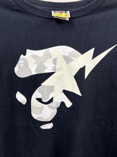 A Bathing Ape BAPE City Camo Ape Face On Bapesta Tee Black Size M T Shirt VGC