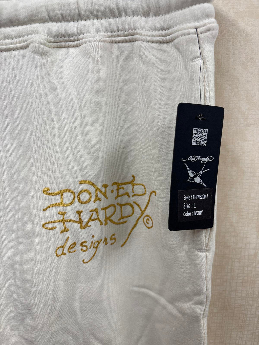 Ed Hardy White ivory Hoodie & Joggers Set Dragon tiger Print size L large new