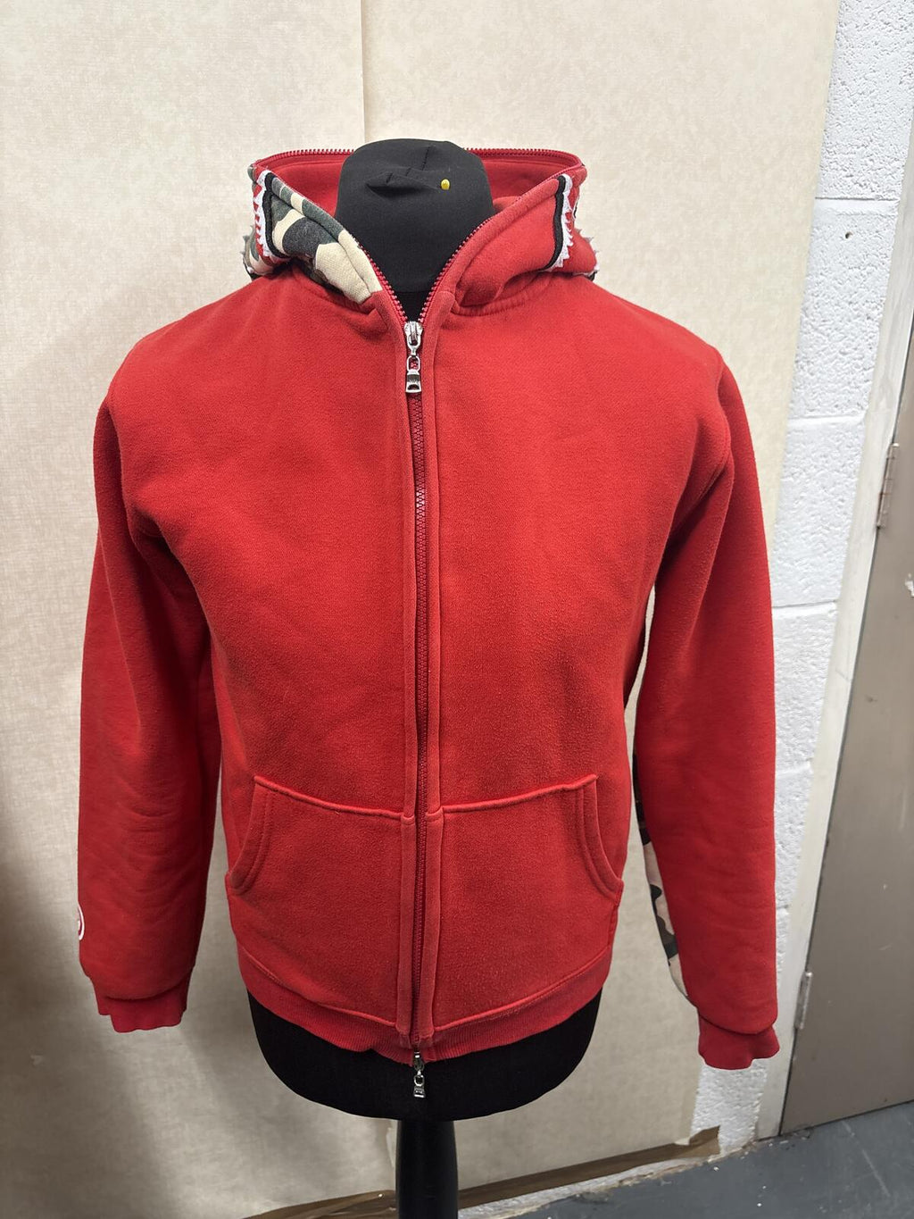 Bape a bathing ape Red full zip first shark Hoodie Camo Details size M