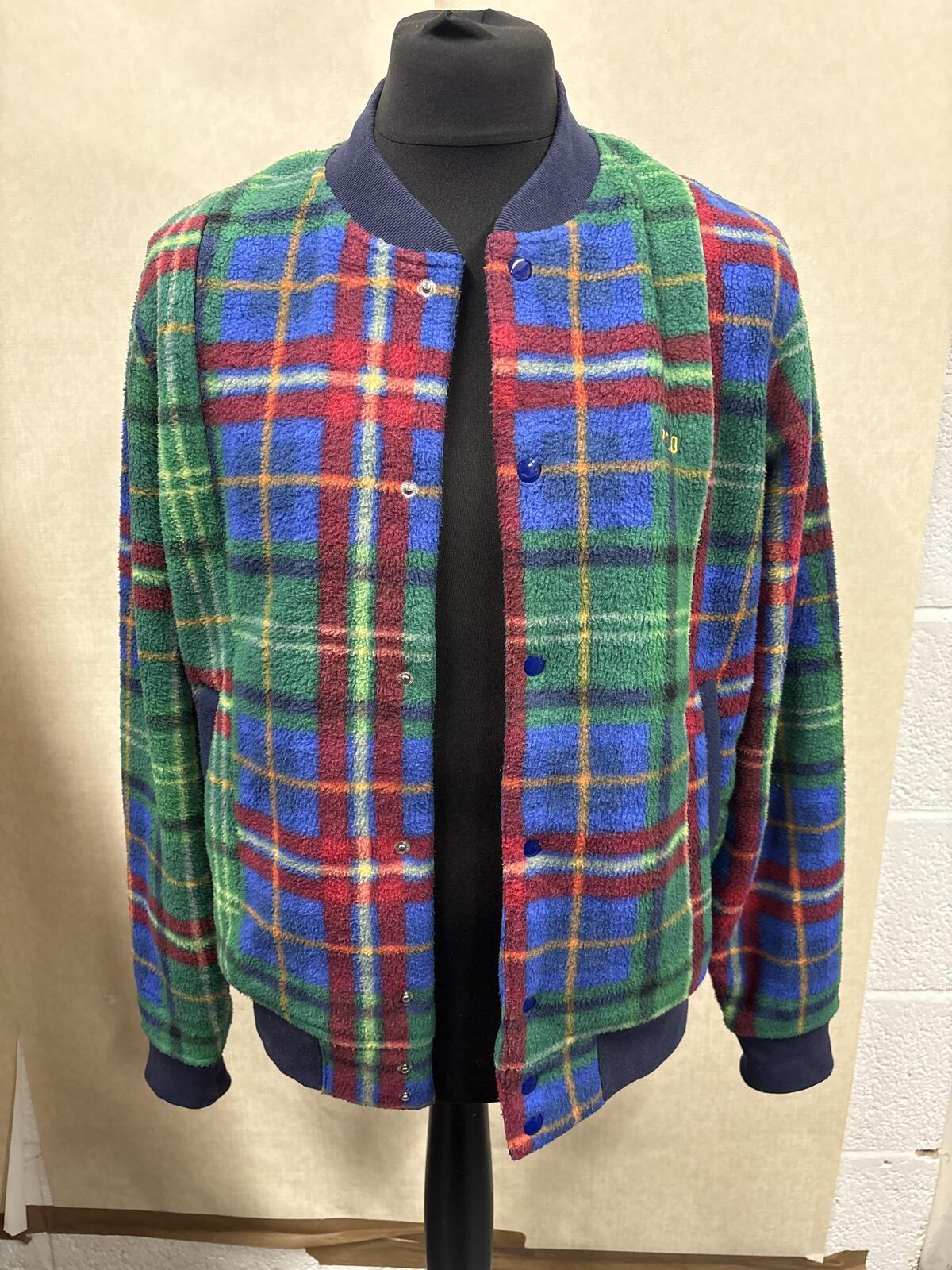 Polo Ralph Lauren Fleece Bomber Jacket Green Blue Red Plaid check tartan size M