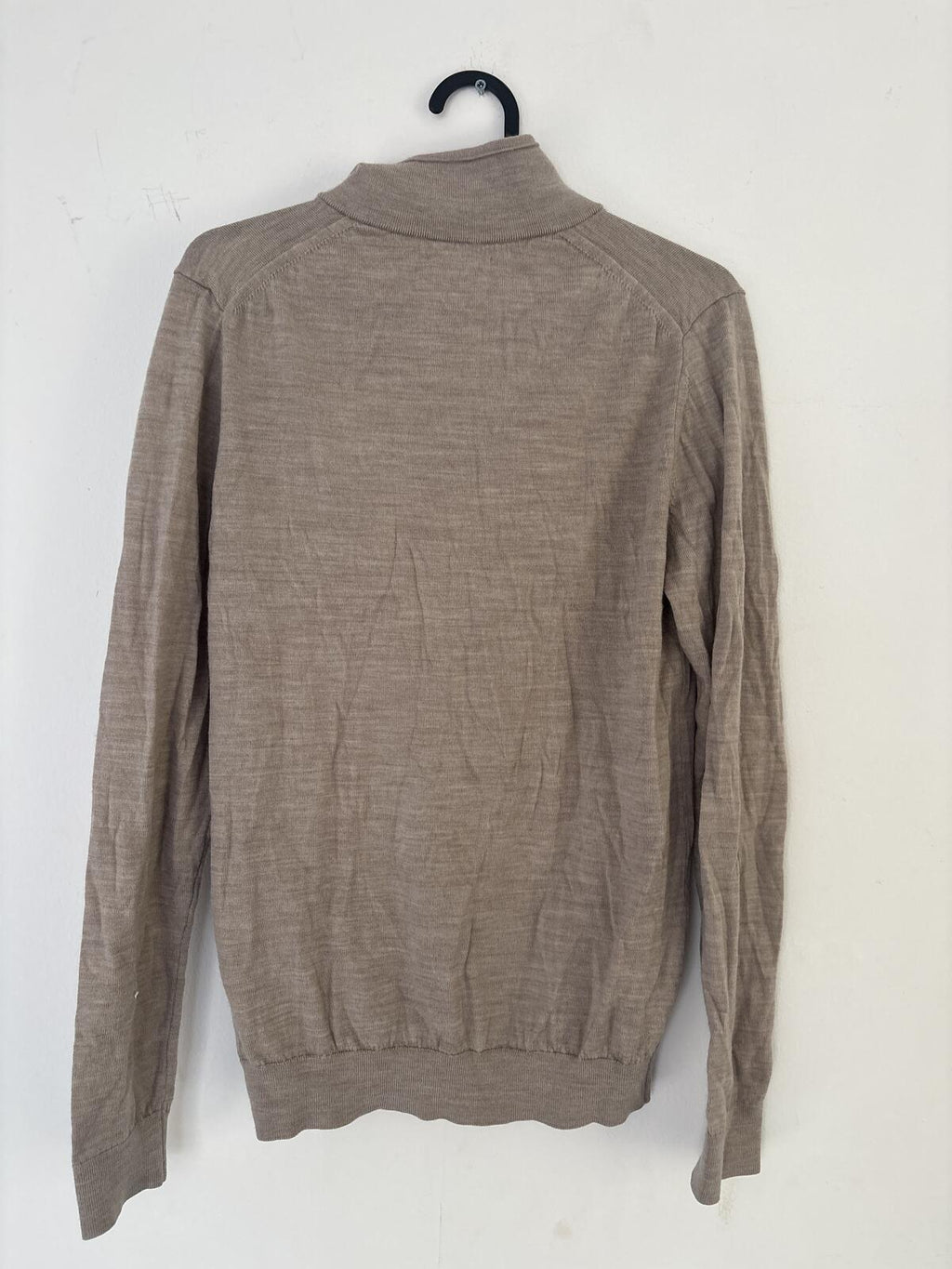 Reiss Beige Half-Zip merino wool extra fine Sweater jumper Size S small