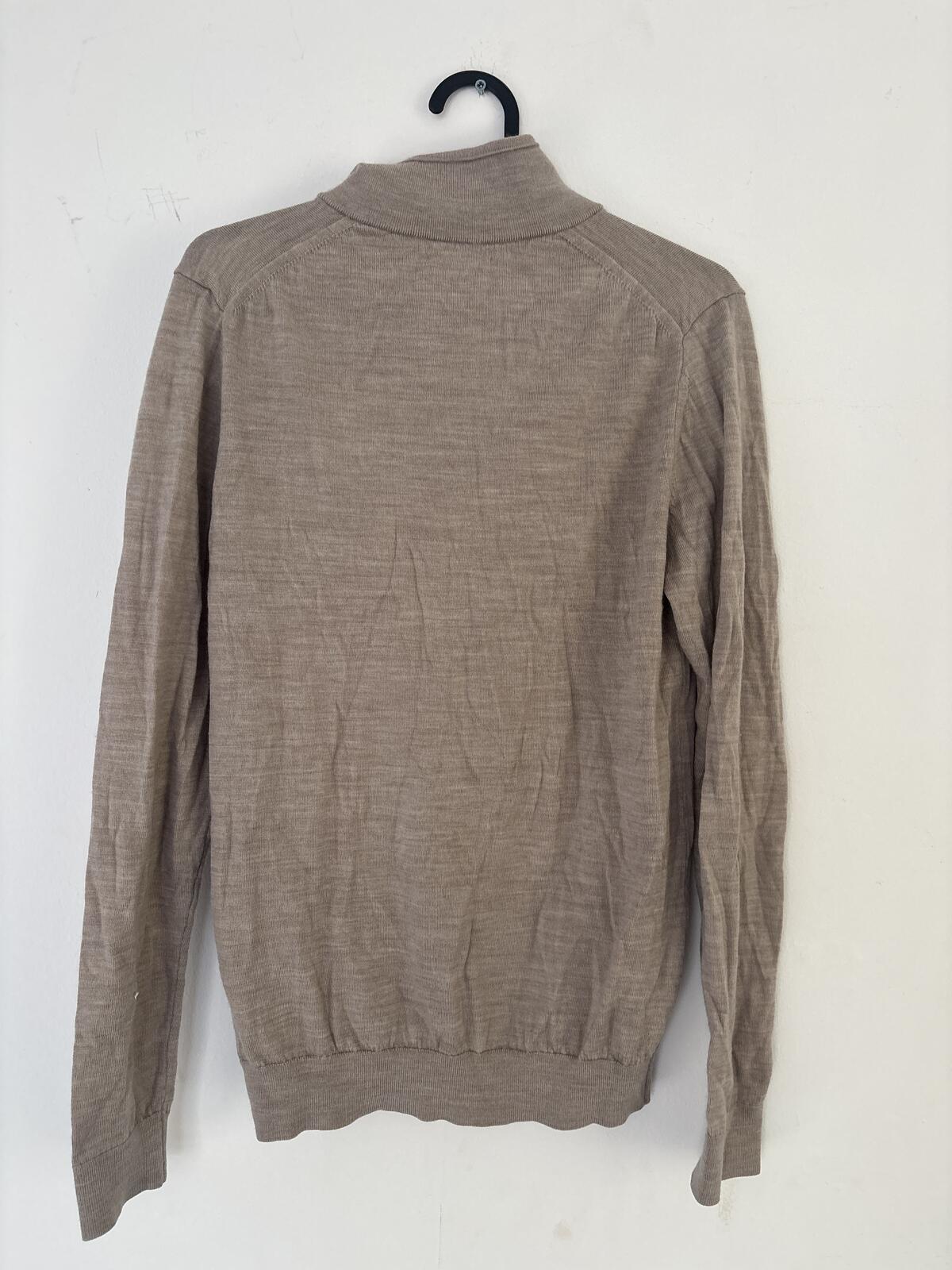 Reiss Beige Half-Zip merino wool extra fine Sweater jumper Size S small