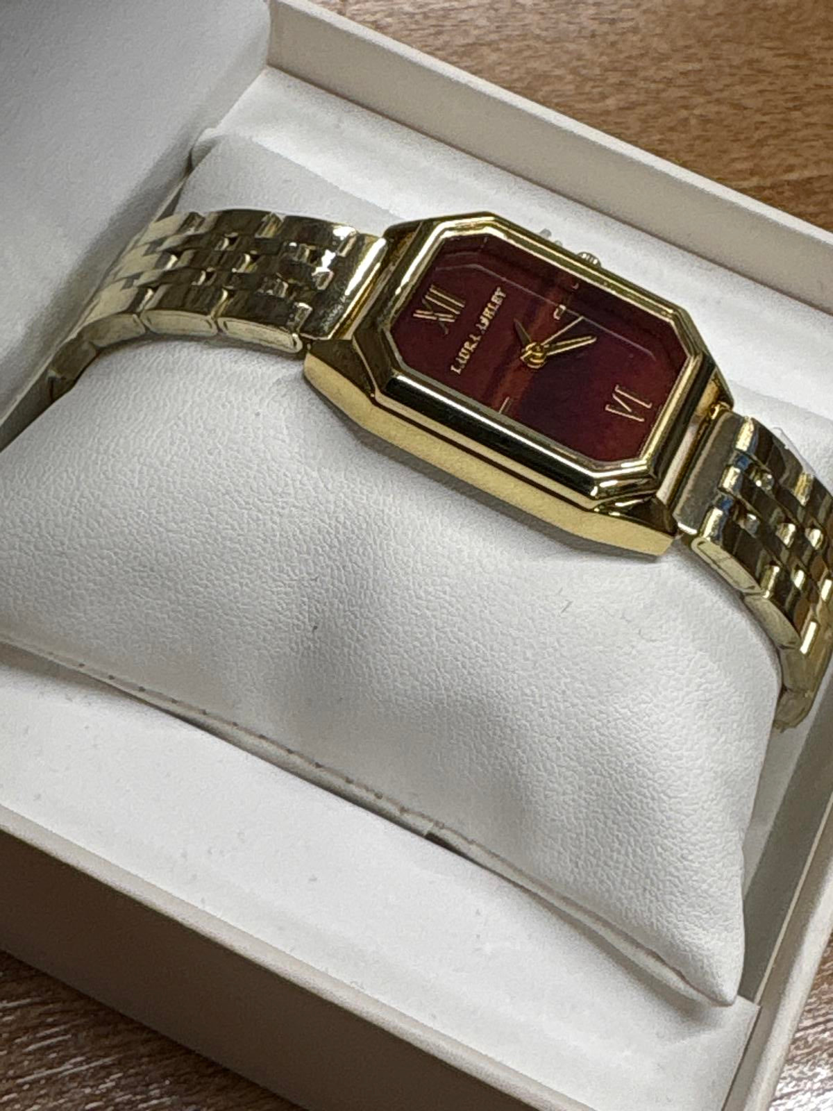 Laura Ashley mini bracelet two tone Gold Watch with Burgundy Face new boxed