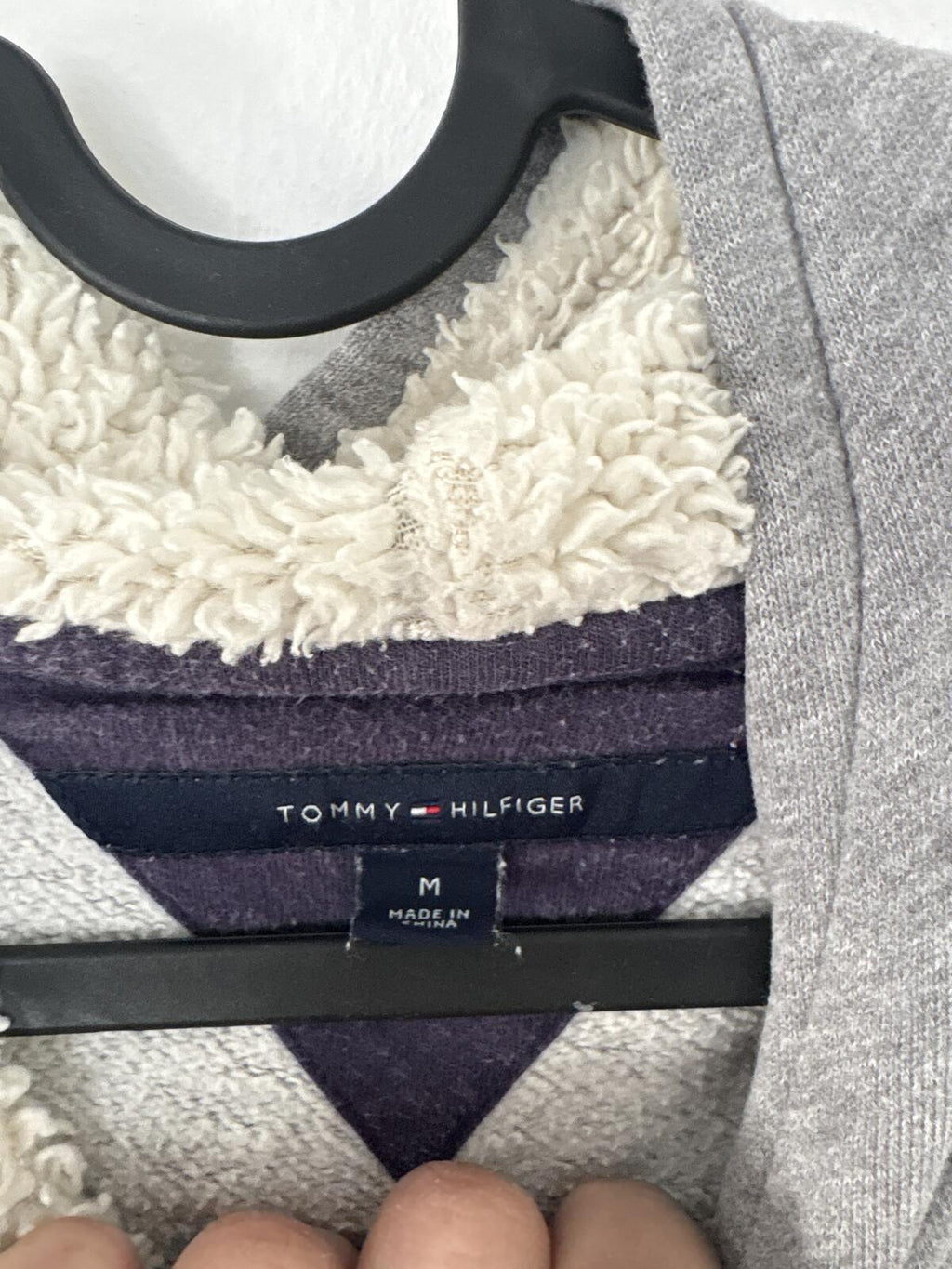 Tommy Hilfiger Grey Hoodie with Sherpa Lining and fluffy Teddy 'H' Patch size M