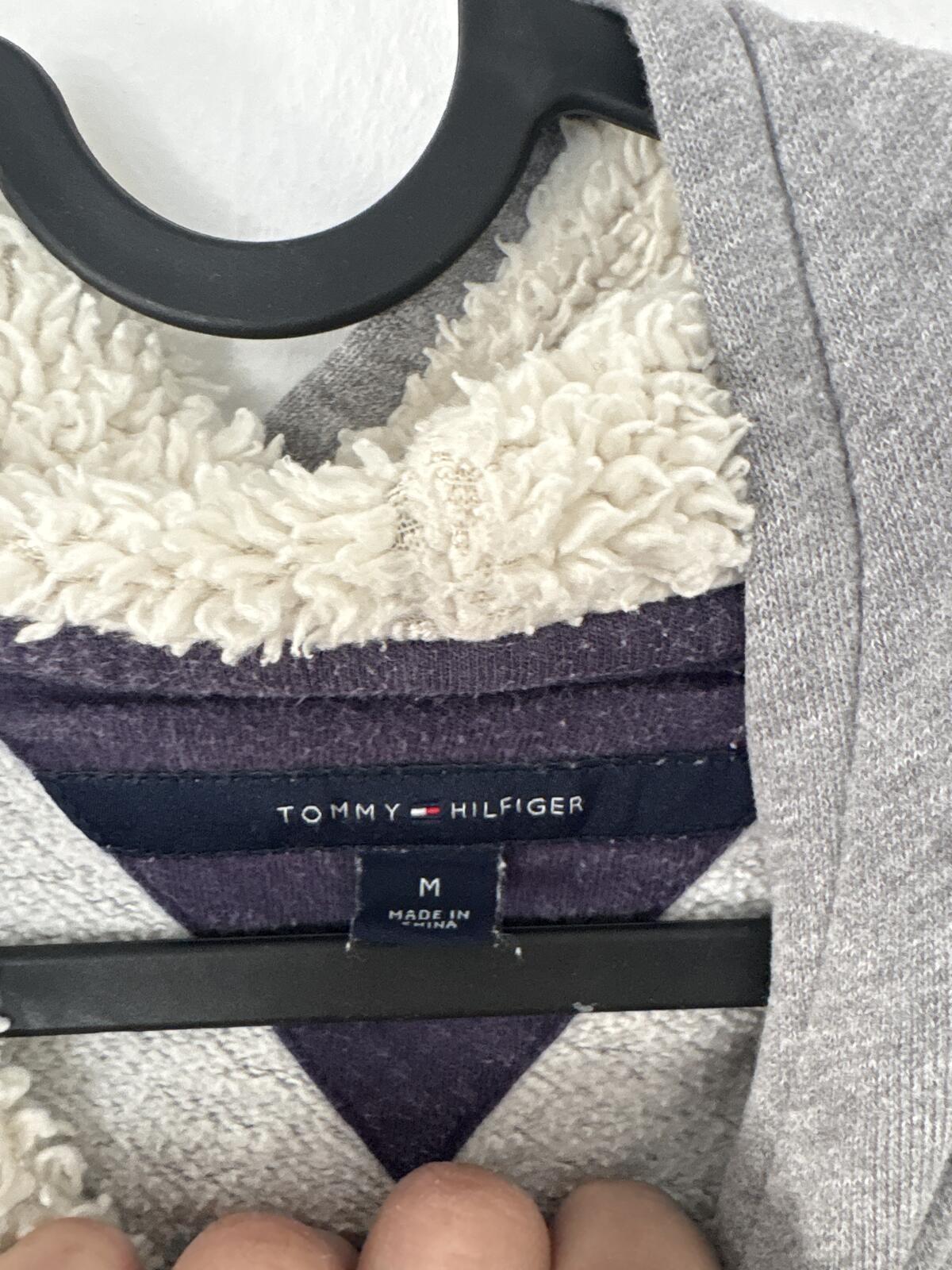 Tommy Hilfiger Grey Hoodie with Sherpa Lining and fluffy Teddy 'H' Patch size M