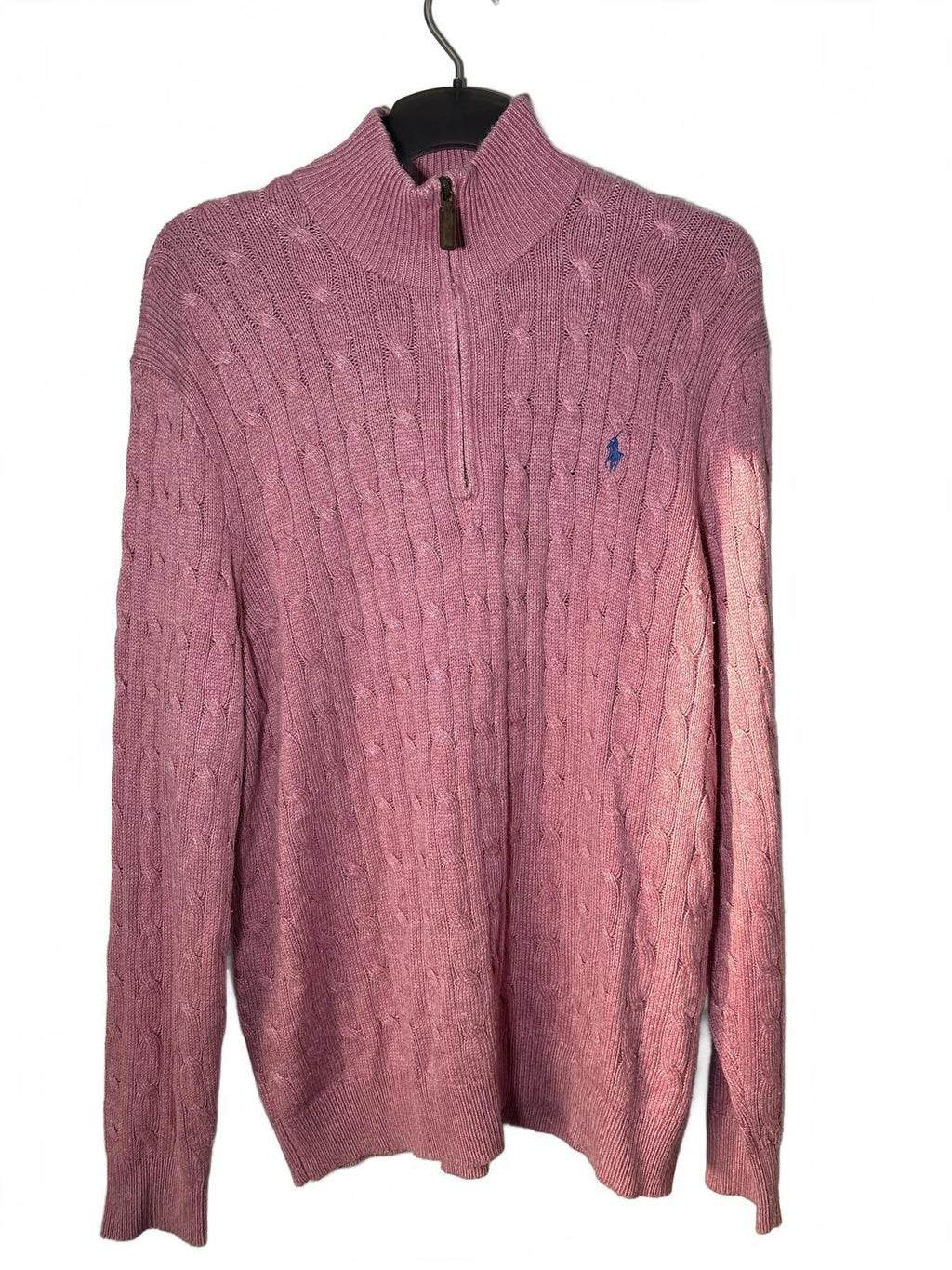 Ralph Lauren Pink Cable Knit Half Zip Sweater 100% tussah silk leather zip XL