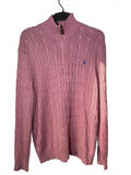 Ralph Lauren Pink Cable Knit Half Zip Sweater 100% tussah silk leather zip XL