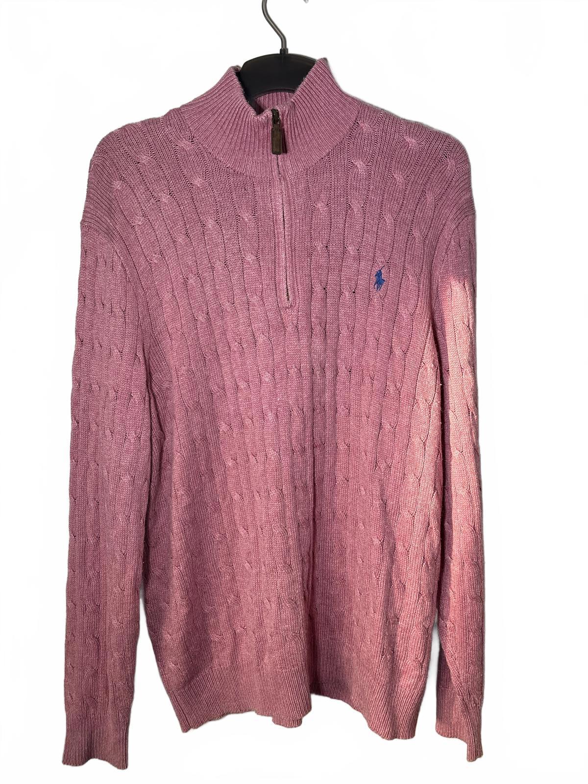 Ralph Lauren Pink Cable Knit Half Zip Sweater 100% tussah silk leather zip XL
