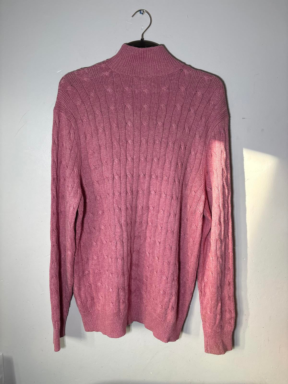 Ralph Lauren Pink Cable Knit Half Zip Sweater 100% tussah silk leather zip XL