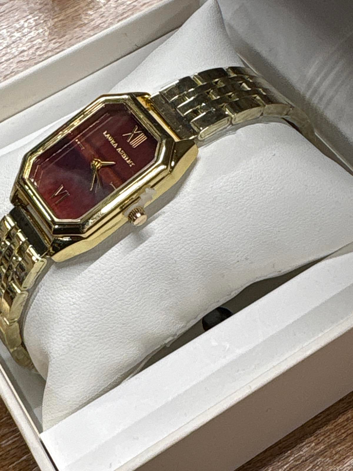 Laura Ashley mini bracelet two tone Gold Watch with Burgundy Face new boxed